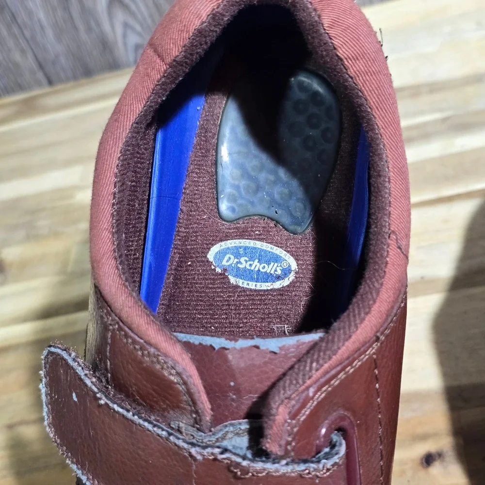 Dr Scholl's Men's 11 D Brown Leather Comfort Moccasin Hook-Loop‎ Closure Shoe